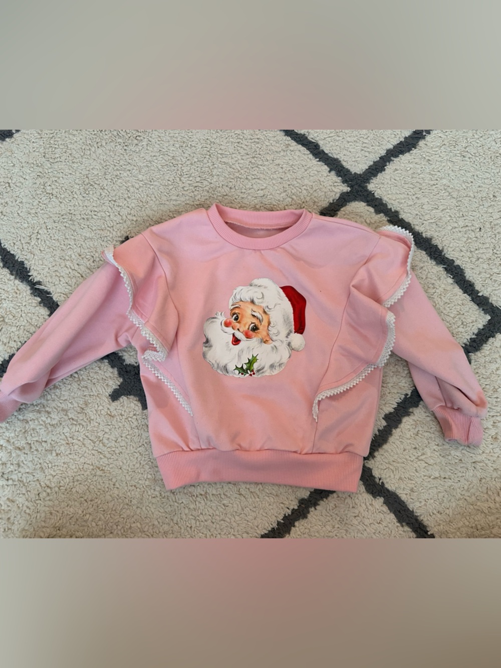 Pink Vintage Santa Face Ruffle Sweatshirt